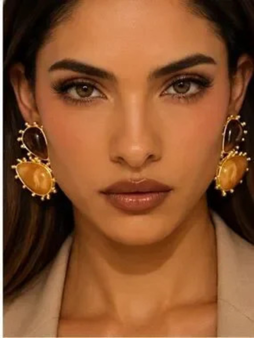Golden Amber & Espresso Teardrop Earrings
